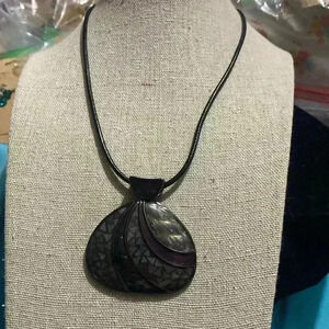 Lia‎ Sophia Seaside Necklace Abalone Shell Shaped Pendant Purple Mosaic Jewelry